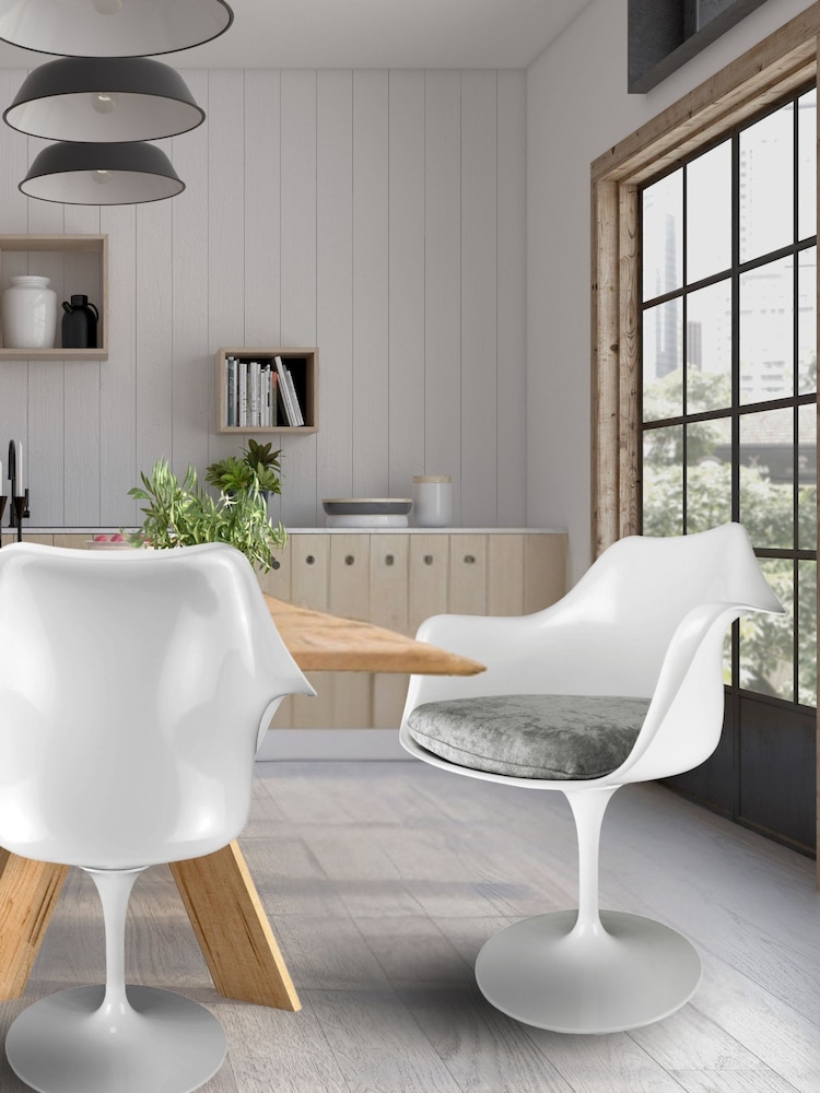 Fusion Living Grey Tulip Set of 2 Armchair with PU Cushion - Image 1 of 6