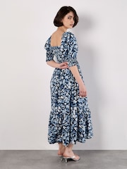 Apricot Blue Abstract Floral Print Milkmaid Dress - Image 2 of 4