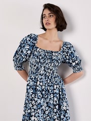 Apricot Blue Abstract Floral Print Milkmaid Dress - Image 3 of 4