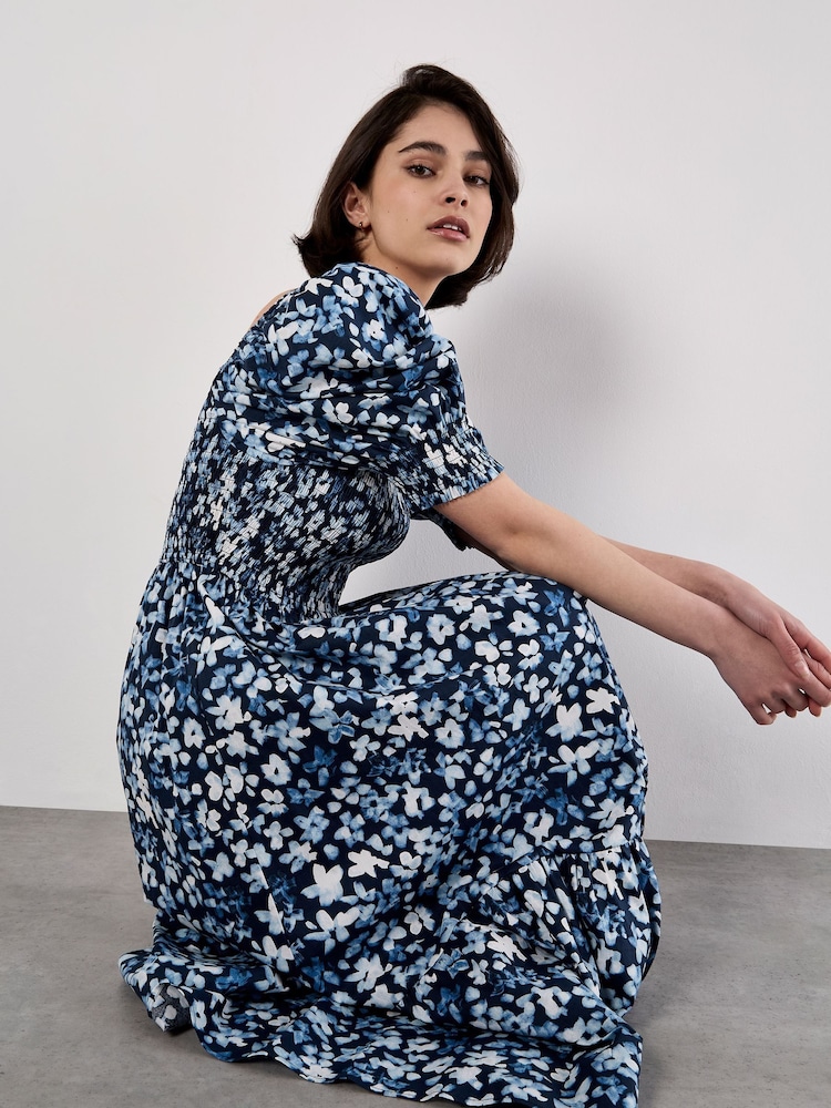 Apricot Blue Abstract Floral Print Milkmaid Dress - Image 4 of 4 Apricot Blue Abstract Floral Print Milkmaid Dress - Image 4 of 4