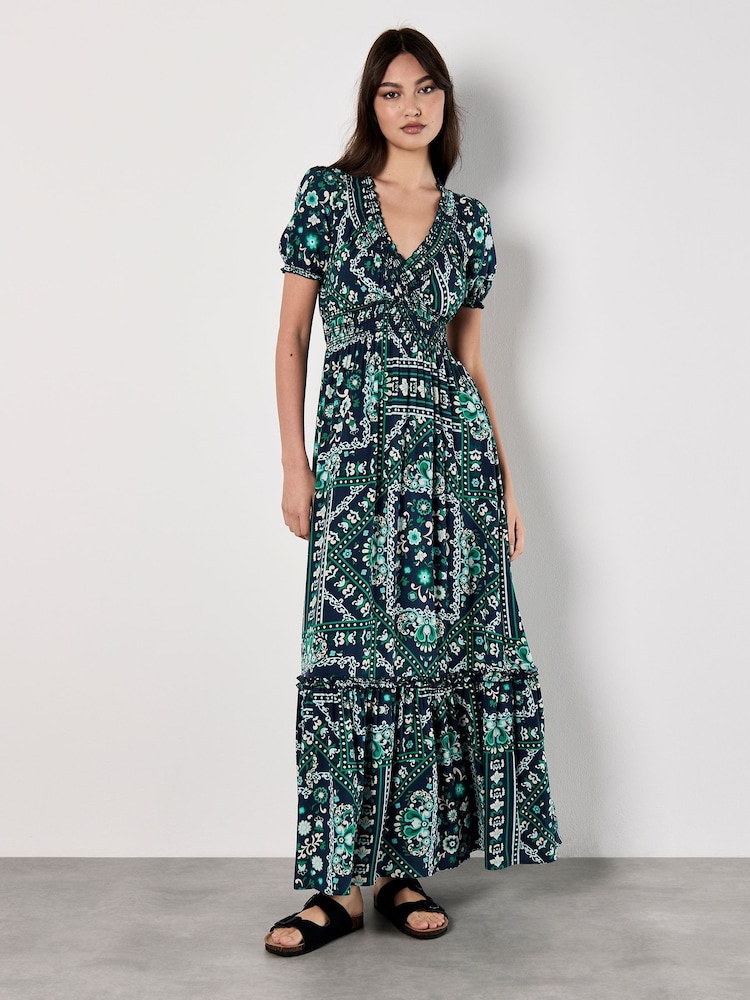Apricot Blue Positano Scarf Print Maxi Dress - Image 1 of 4