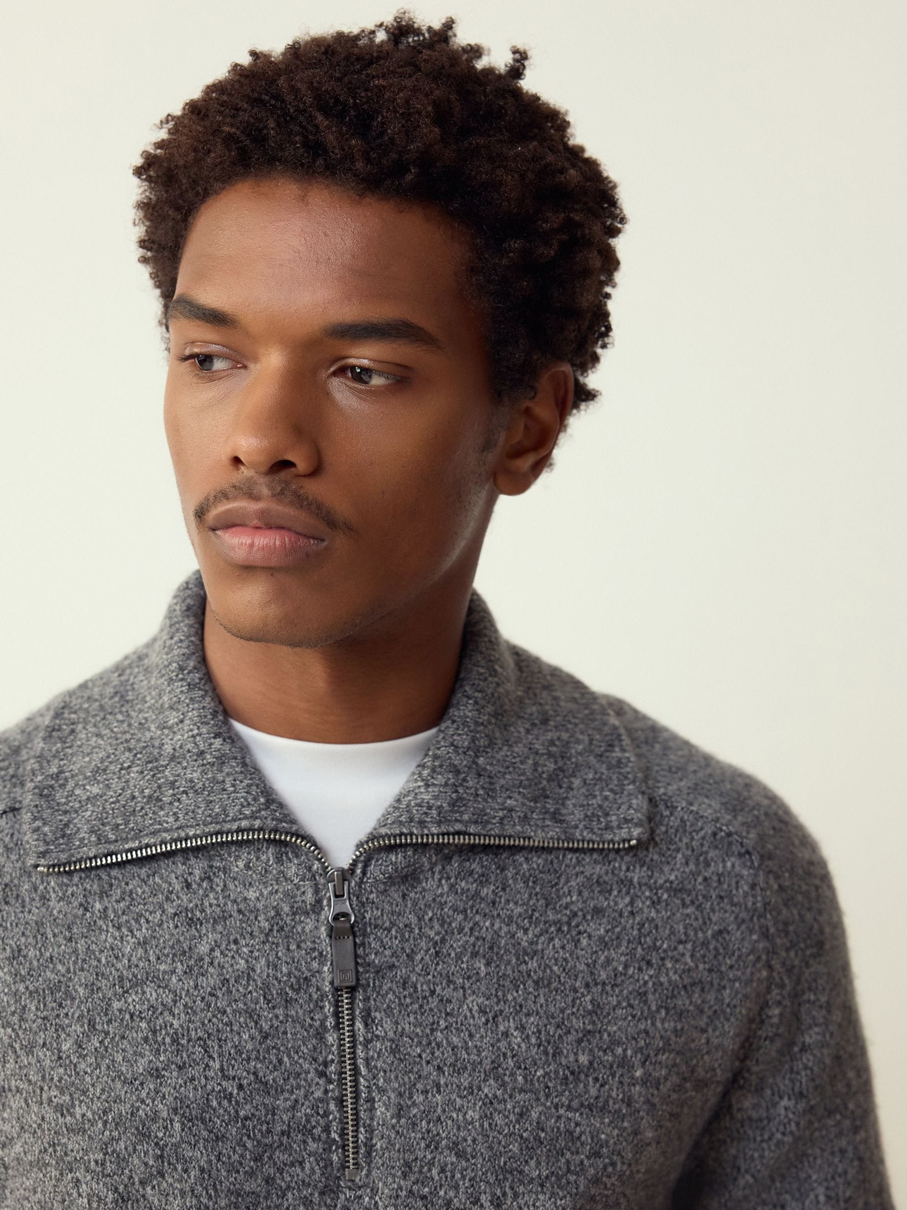 meer. TWEED PULLOVER ミックスチャコール YLÈVE WOOL CASHMERE MELANGE KNIT HALF ZIP PULL OVER – Chum!