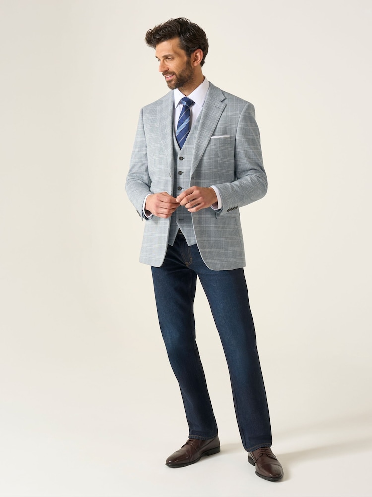 Skopes Blue Aspen Tailored Fit Single Breasted Puppytooth Check Waistcoat - Image 1 of 6