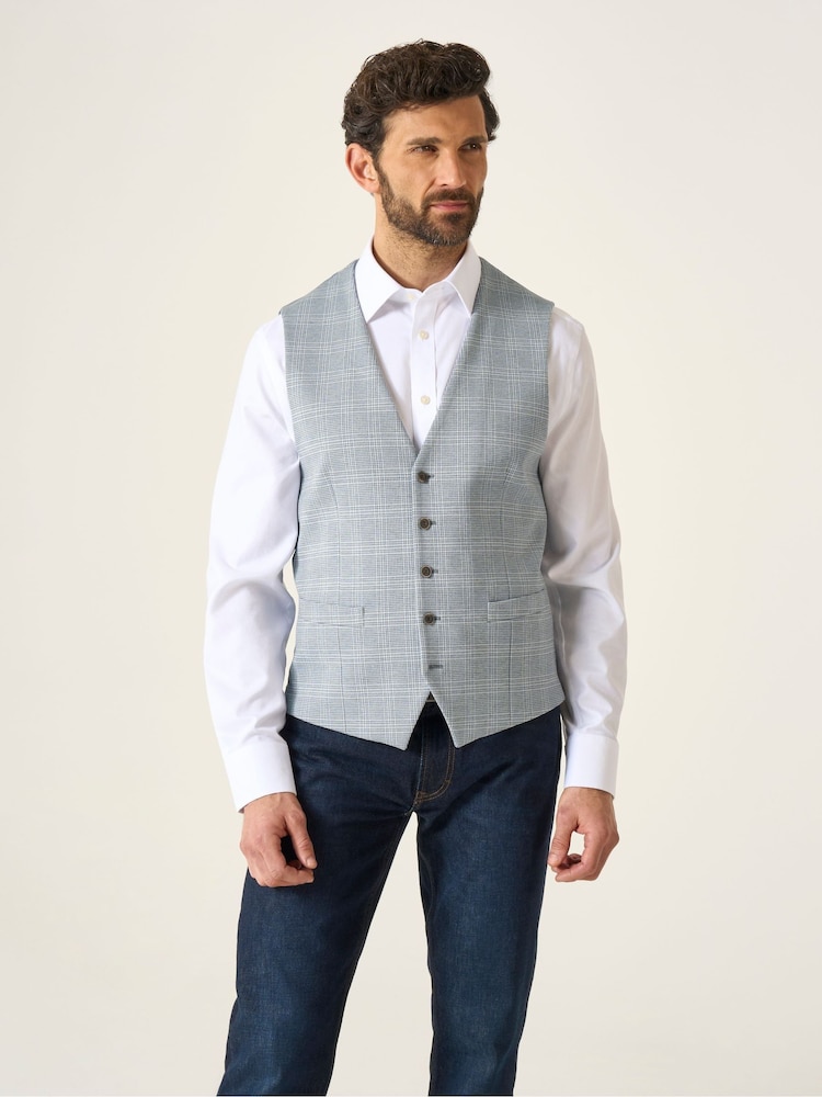 Skopes Blue Aspen Tailored Fit Single Breasted Puppytooth Check Waistcoat - Image 2 of 6