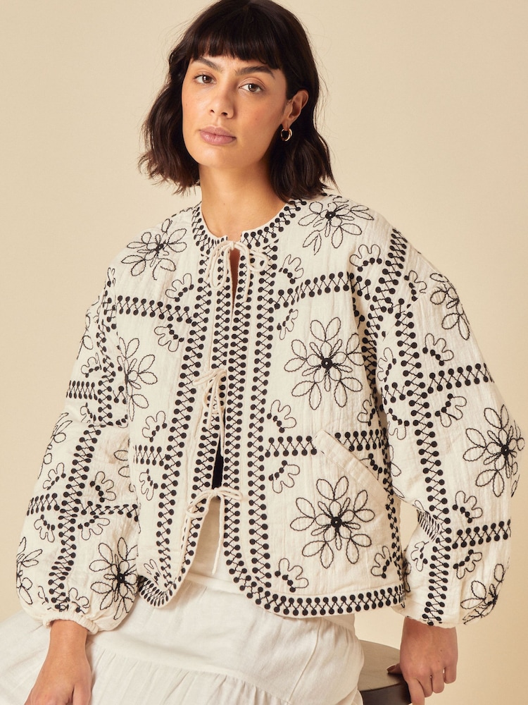 Nobodys Child Cream Layla Embroidered Quilted 100% Cotton Jacket - Image 1 of 6