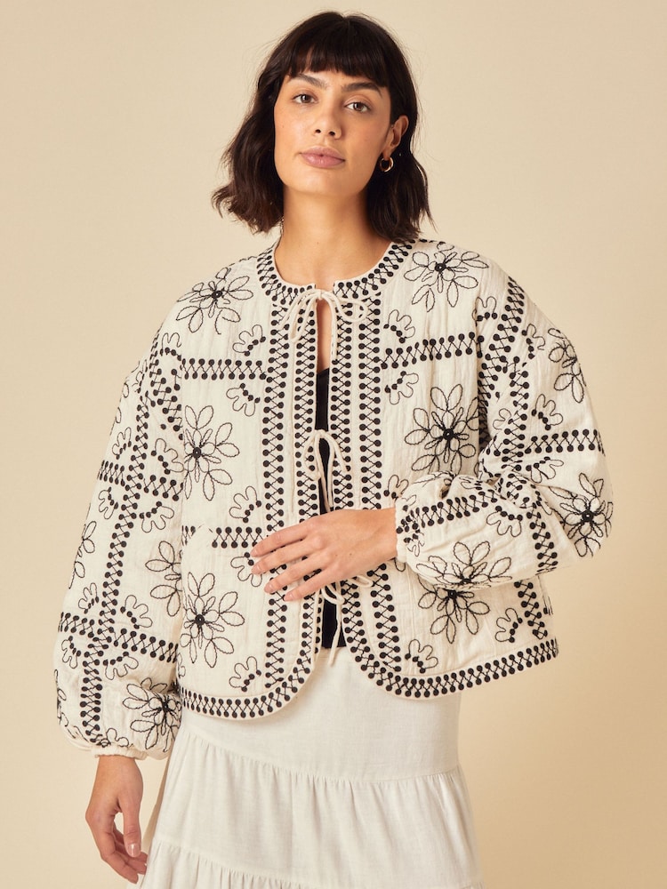 Nobodys Child Cream Layla Embroidered Quilted 100% Cotton Jacket - Image 2 of 6