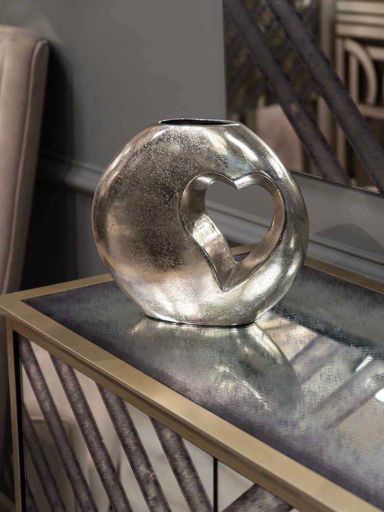 Libra Interiors Silver Esme Heart Cast Aluminium Vase - Image 1 of 6