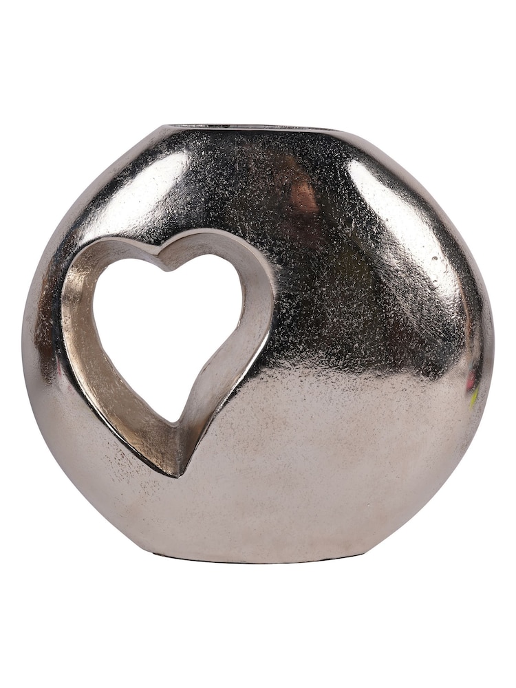 Libra Interiors Silver Esme Heart Cast Aluminium Vase - Image 2 of 6