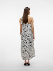 VERO MODA White Linen Blend One Shoulder Tie Dress In Zebra Print - Image 4 of 4