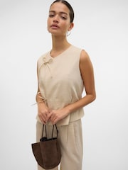 VERO MODA Cream Linen Blend Tie Side Waistcoat - Image 1 of 5