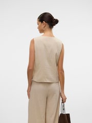VERO MODA Cream Linen Blend Tie Side Waistcoat - Image 4 of 5