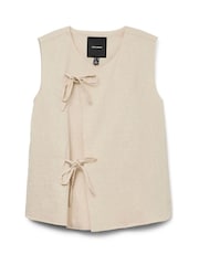 VERO MODA Cream Linen Blend Tie Side Waistcoat - Image 5 of 5