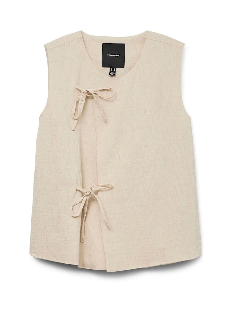 VERO MODA Cream Linen Blend Tie Side Waistcoat - Image 5 of 5