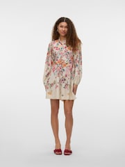 VERO MODA Grey Floral Printed Dress With Belt Detail - Image 1 of 5