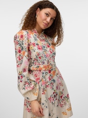 VERO MODA Grey Floral Printed Dress With Belt Detail - Image 3 of 5