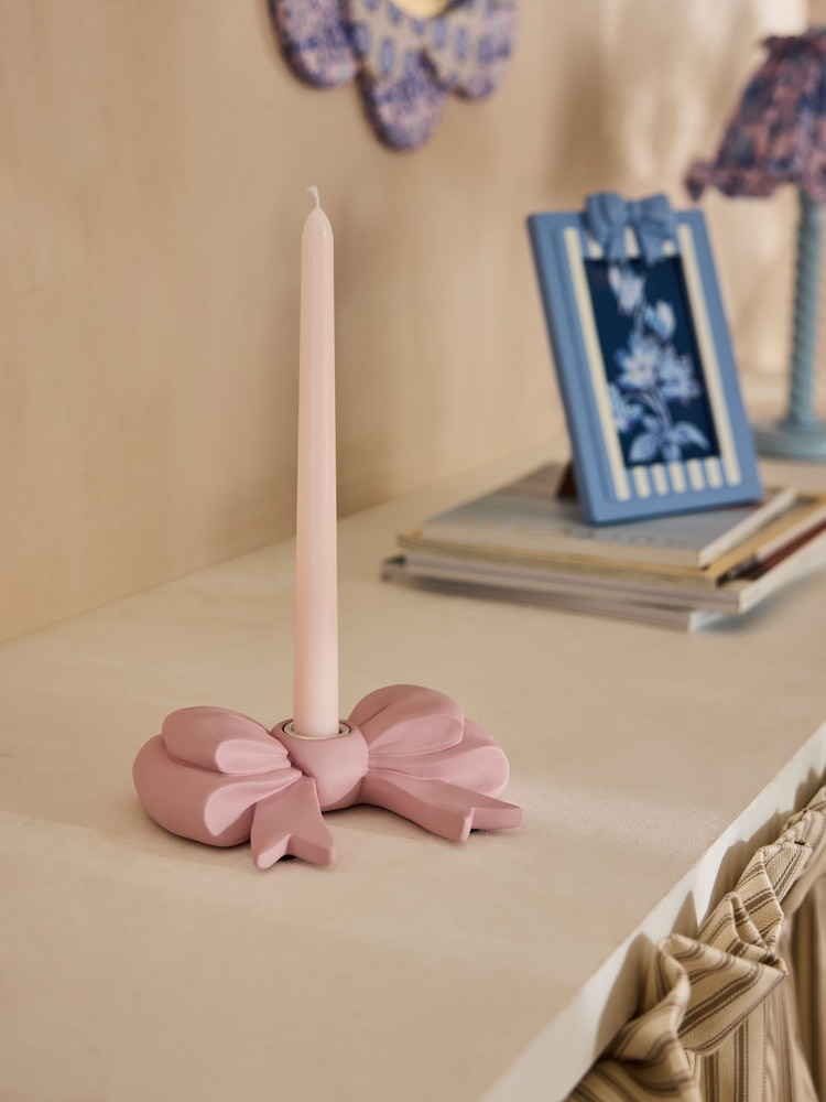 Cath Kidston Pink Bow Taper Candle Holder - Image 2 of 3