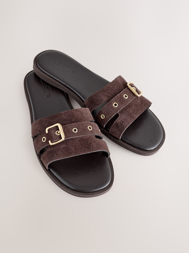 Chocolate Brown Suede Forever Comfort® Buckle Mule Sandals - Image 10 of 10 Chocolate Brown Suede Forever Comfort® Buckle Mule Sandals - Image 10 of 10