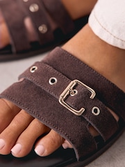 Chocolate Brown Suede Forever Comfort® Buckle Mule Sandals - Image 4 of 10