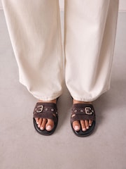 Chocolate Brown Suede Forever Comfort® Buckle Mule Sandals - Image 5 of 10