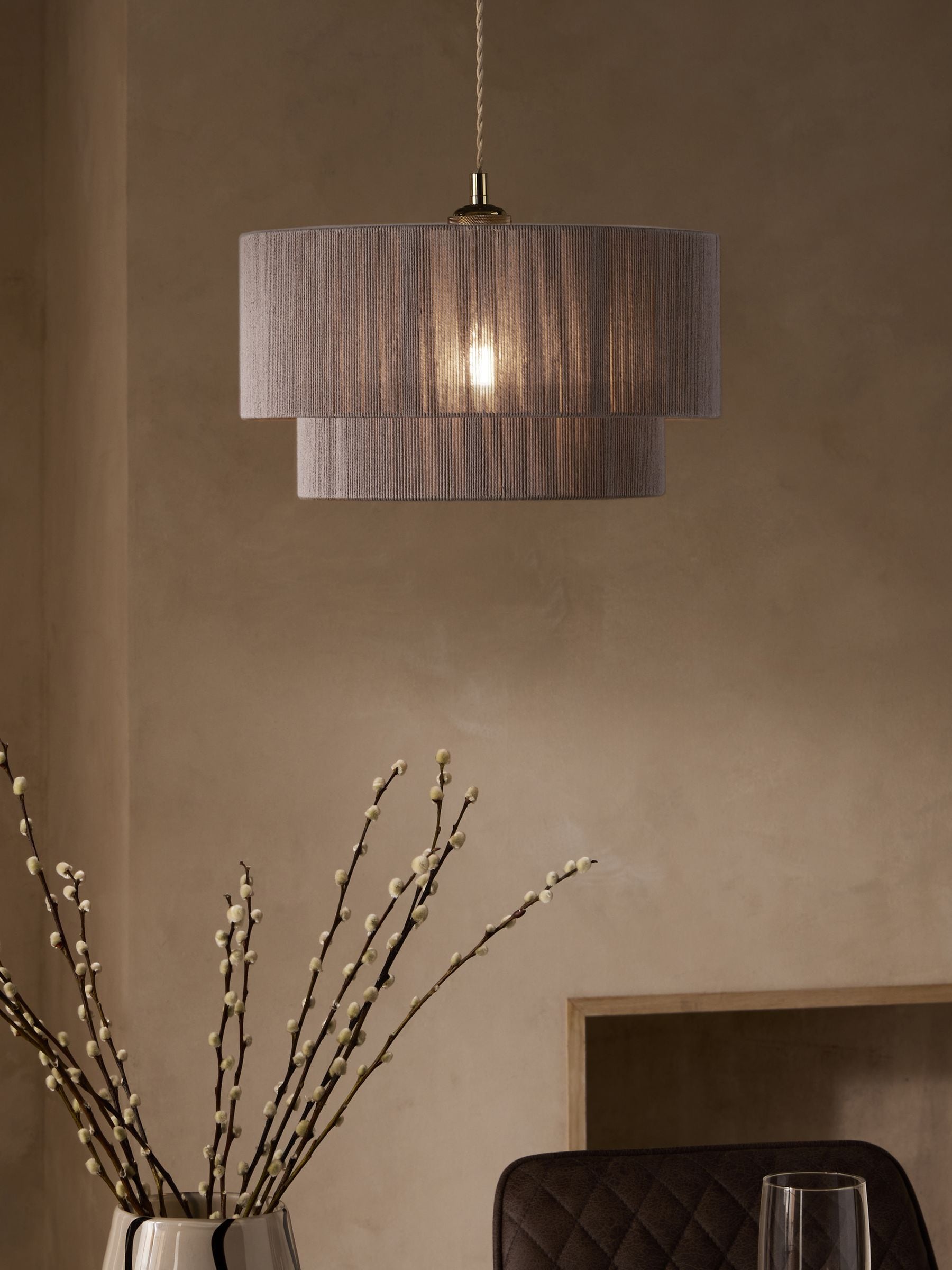 Buy Mid Natural Yale 2 Tier Easy Fit Woven Light Shade from the