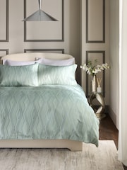 Sage Green Diamond Jacquard Duvet Cover and Pillowcase Set - Image 1 of 4