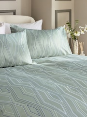 Sage Green Diamond Jacquard Duvet Cover and Pillowcase Set - Image 2 of 4