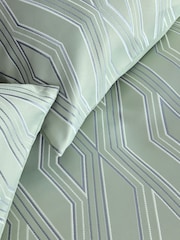 Sage Green Diamond Jacquard Duvet Cover and Pillowcase Set - Image 3 of 4