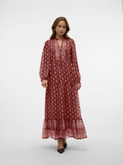 VERO MODA Red Frill Neck Detail All-Over Printed Woven Maxi Dress - Image 1 of 5