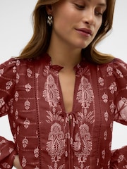 VERO MODA Red Frill Neck Detail All-Over Printed Woven Maxi Dress - Image 3 of 5