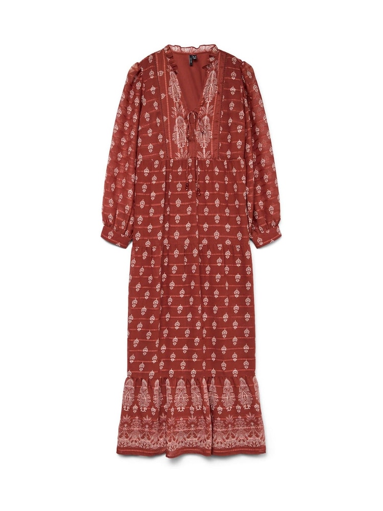 VERO MODA Red Frill Neck Detail All-Over Printed Woven Maxi Dress - Image 5 of 5