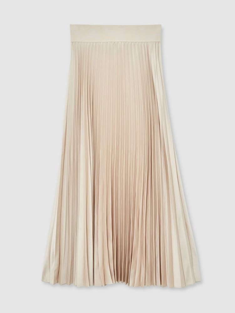 Reiss Champagne Neutral Seren Pleated Midi Skirt - Image 2 of 6 Reiss Champagne Neutral Seren Pleated Midi Skirt - Image 2 of 6