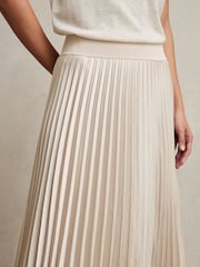 Reiss Champagne Neutral Seren Pleated Midi Skirt - Image 3 of 6