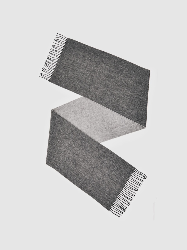 Reiss Mid Grey Melange/Light Grey Picton Cashmere Blend Scarf - Image 1 of 5 Reiss Mid Grey Melange/Light Grey Picton Cashmere Blend Scarf - Image 1 of 5