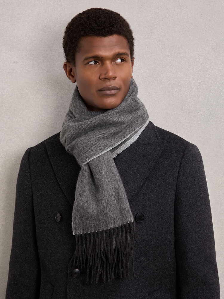 Reiss Mid Grey Melange/Light Grey Picton Cashmere Blend Scarf - Image 2 of 5