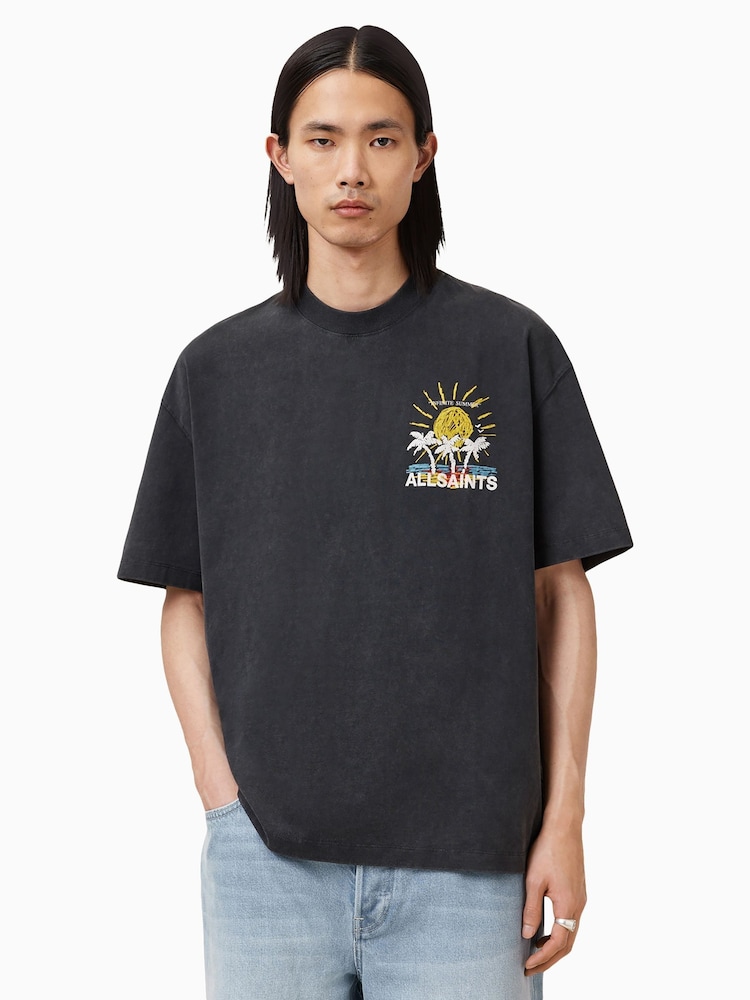 AllSaints Black Cove Crew 100% Organic Cotton T-Shirt - Image 1 of 7