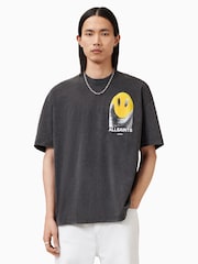 AllSaints Black 100% Organic Cotton Party Wave Crew T-Shirt - Image 1 of 7