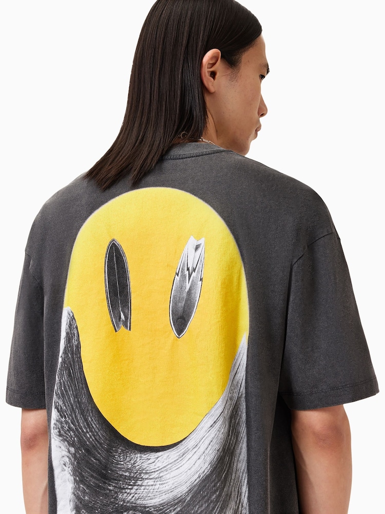 AllSaints Black 100% Organic Cotton Party Wave Crew T-Shirt - Image 2 of 7
