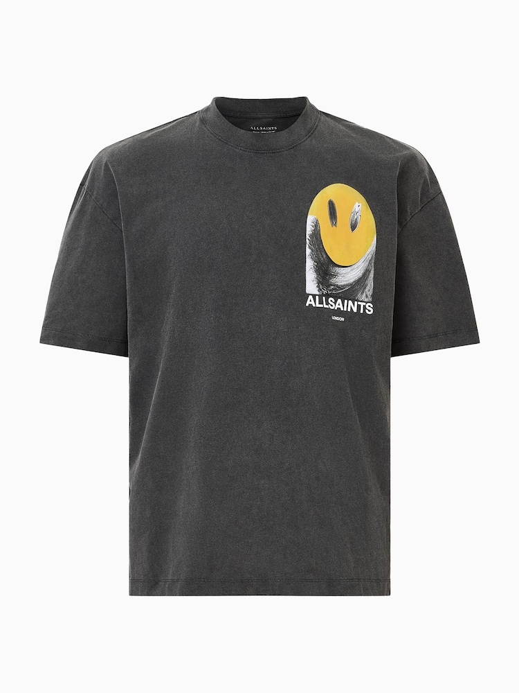AllSaints Black 100% Organic Cotton Party Wave Crew T-Shirt - Image 7 of 7