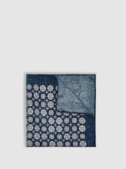 Reiss Indigo Melange Sabino Silk Medallion Print Pocket Square - Image 1 of 4
