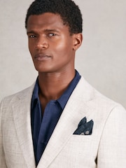 Reiss Indigo Melange Sabino Silk Medallion Print Pocket Square - Image 2 of 4