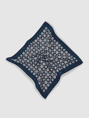 Reiss Indigo Melange Sabino Silk Medallion Print Pocket Square - Image 3 of 4
