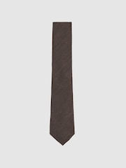 Reiss Chocolate Brown Falco Silk Blend Textured Tie - Image 1 of 5
