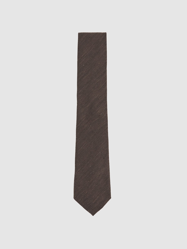 Reiss Chocolate Brown Falco Silk Blend Textured Tie - Image 1 of 5 Reiss Chocolate Brown Falco Silk Blend Textured Tie - Image 1 of 5