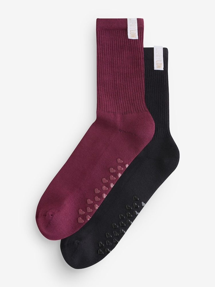 Lipsy Burgundy Black Grippy Sole Yoga Pilates Socks - Image 1 of 5