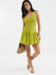 River Island Green Petite Bubble Hem Shirred Mini Dress - Image 1 of 5