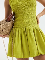 River Island Green Petite Bubble Hem Shirred Mini Dress - Image 2 of 5