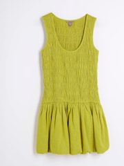 River Island Green Petite Bubble Hem Shirred Mini Dress - Image 4 of 5