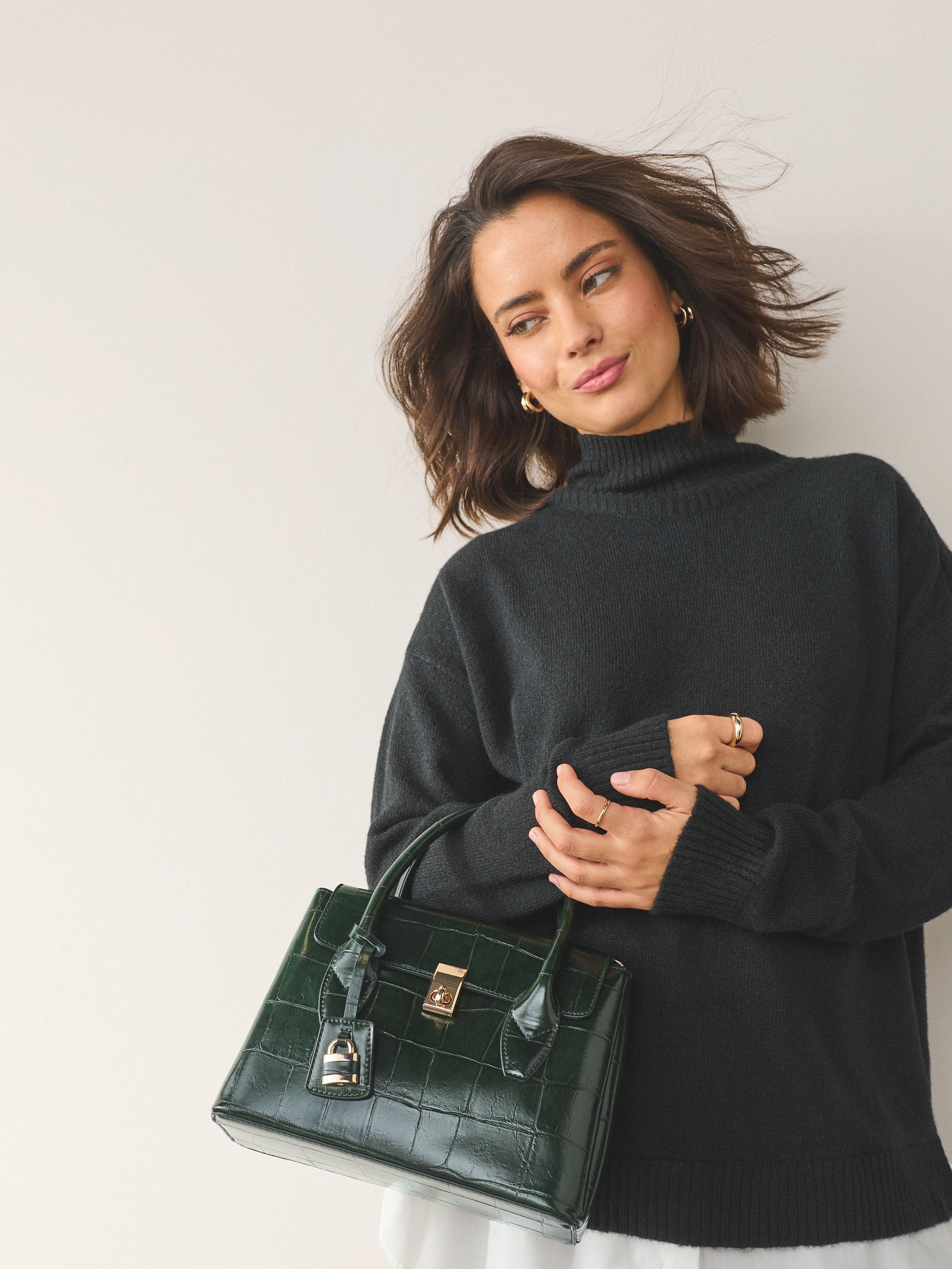 Buy Dark Green Croc Effect Hand Held Bag from the Next UK online shop