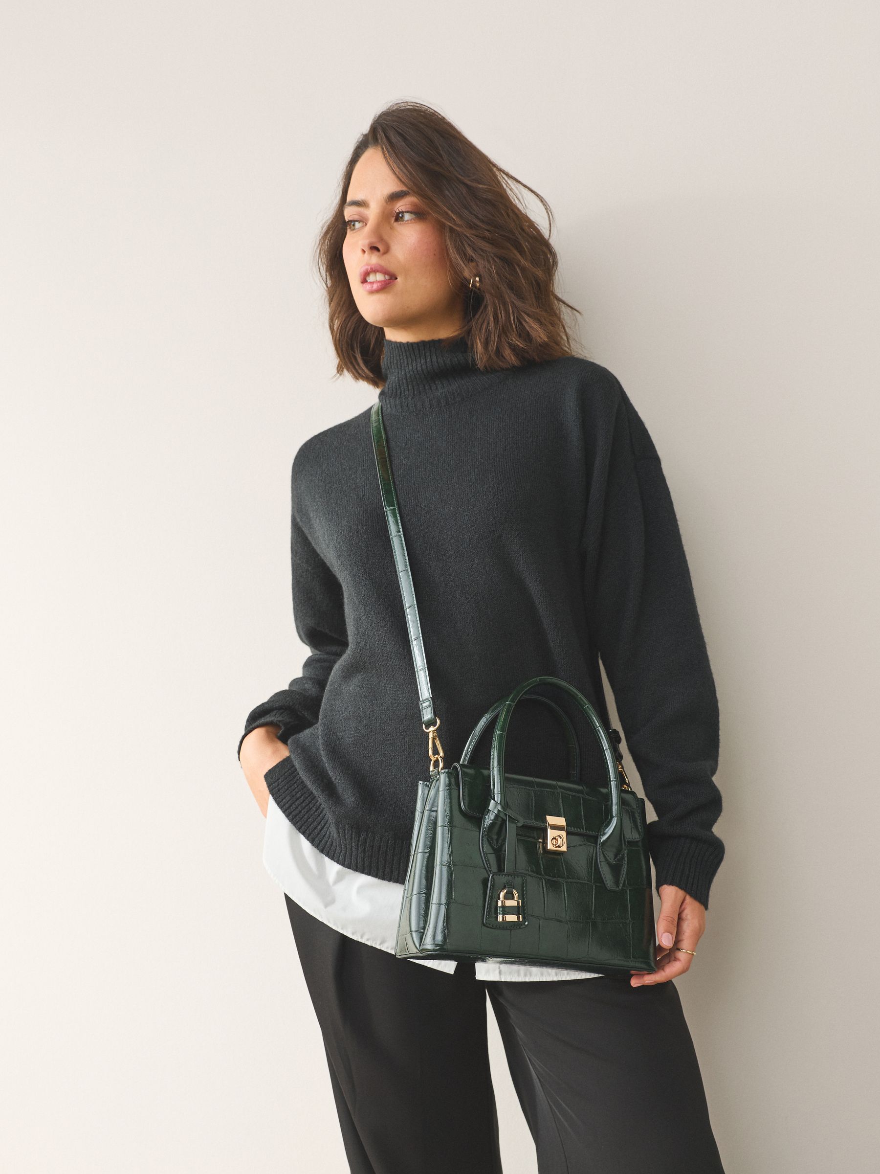 Buy Dark Green Croc Effect Hand Held Bag from Next USA
