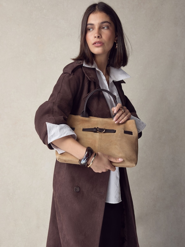 Tan Brown Suede Belted Hand Held Bag - Image 1 of 5